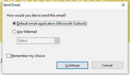 Choose default email application dialogue box in Adobe Acrobat