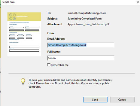 Send form dialogue box in Adobe Acrobat