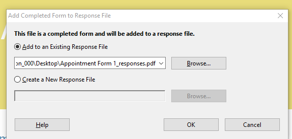 Add Completed Form to Response File Acrobat dialogue box