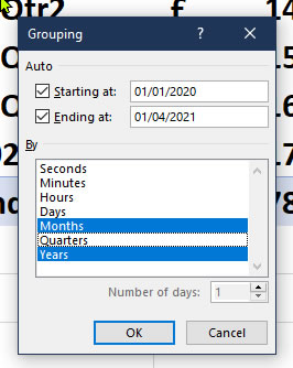 Date Grouping Selection in a Pivot Table