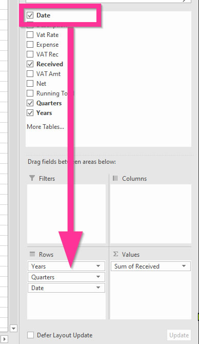 Date Hierarchy in a Pivot Table
