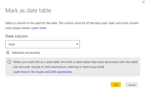 Mark as Date Table in Power BI