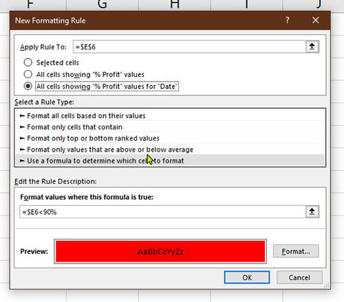 New Formatting Rule Box for Pivot Table