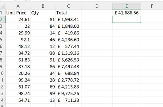 Standard SUM Excel