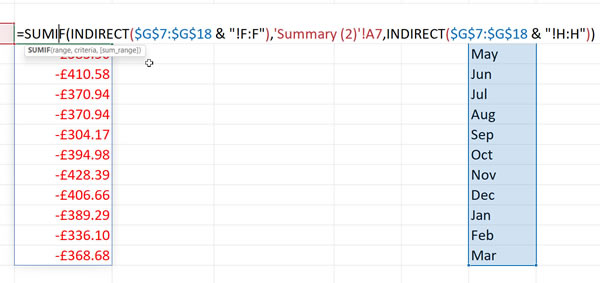 SUMIF Excel spill with INDIRECT