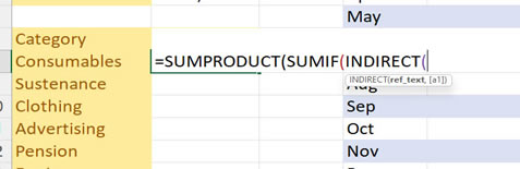 sumproduct sumif indirect working together