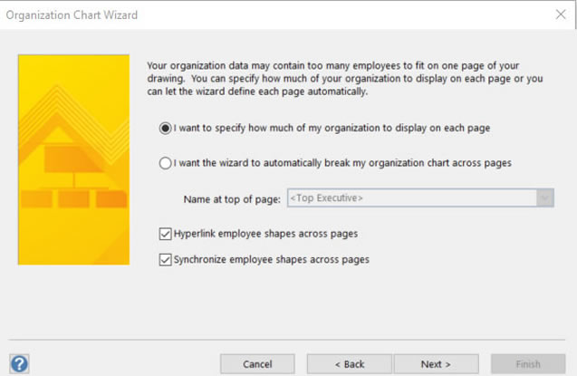 Org Chart Wizard specify how much on each page