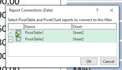 Report Connections box to control two pivot tables
