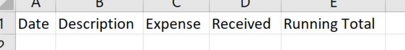 Excel Accounts Column Headings