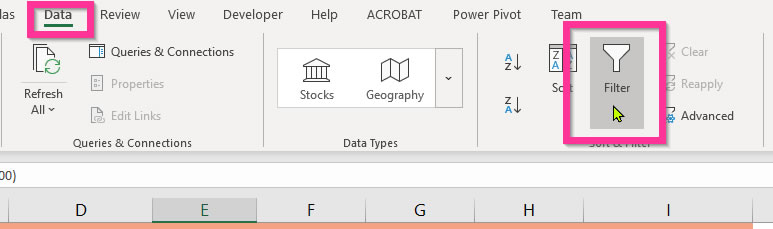 Applying filters in Excel
