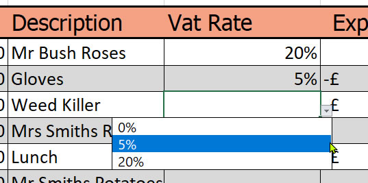 Excel dropdown list for different VAT rates