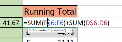 Excel running total formula