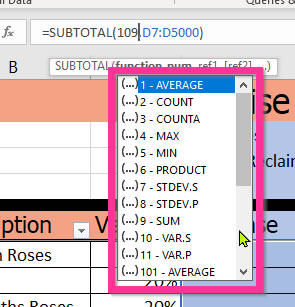 Using SUBTOTAL function in Excel