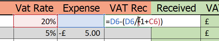 Work out how much VAT formula in Excel